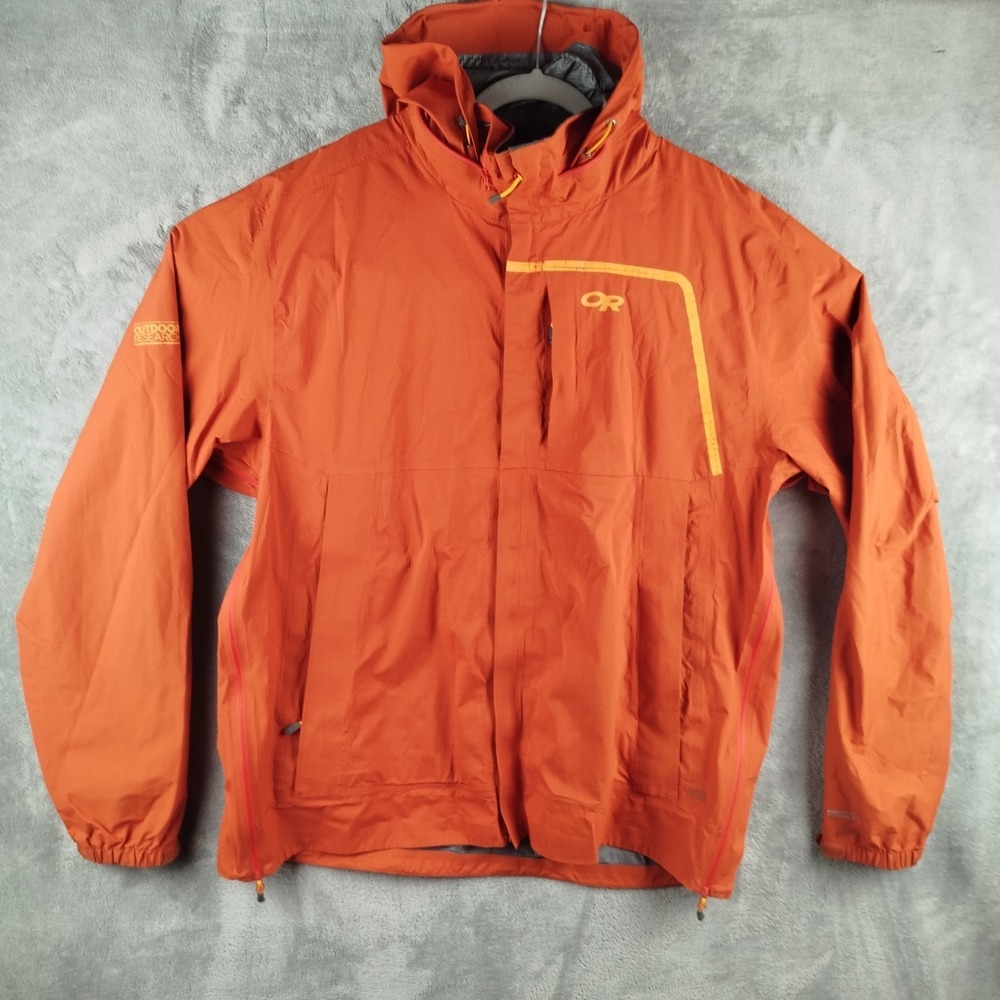 Outdoor Research Helium Rain Jacket Mens XL Orange Windbreaker Pertex Shield